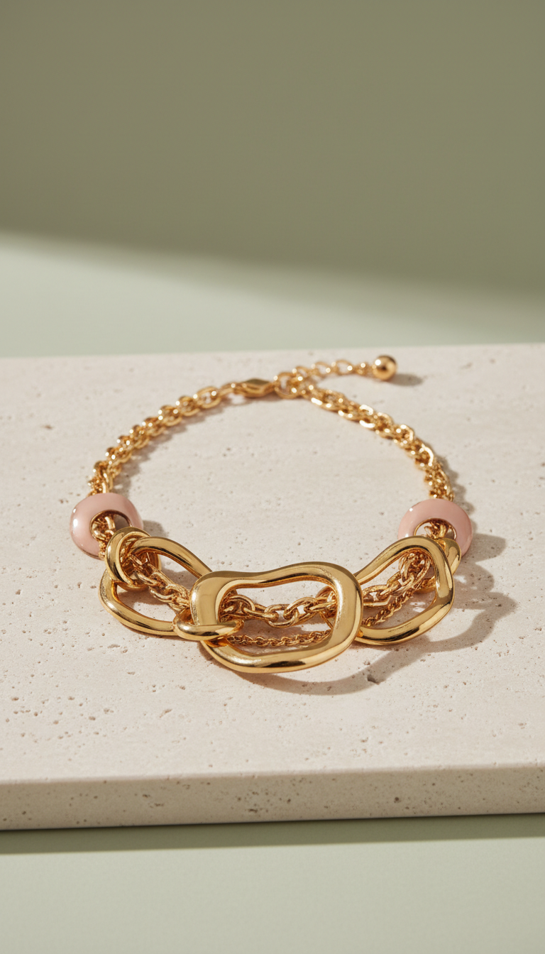 Gold-plated sculptural statement necklace