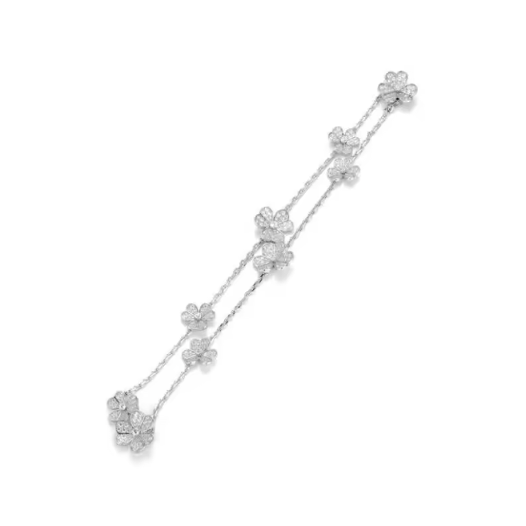 Silver Pavé Floral Blossom Station Necklace