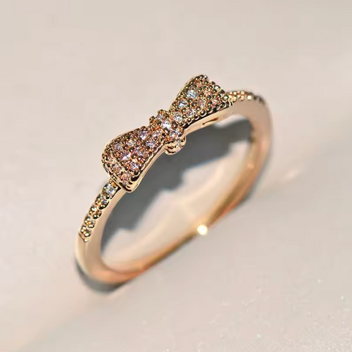Gold Pavé Crystal Dainty Bow Ring