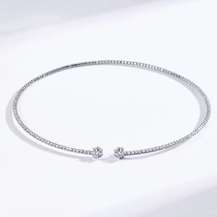 Silver Pavé Open Cuff Tennis Choker