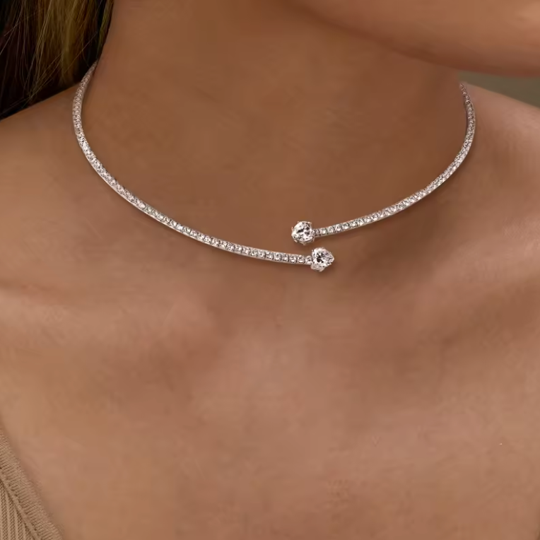 Silver Pavé Open Cuff Tennis Choker