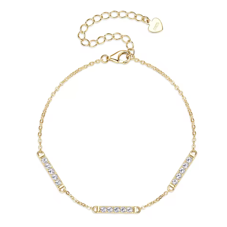 Gold Triple Bar Pavé Station Bracelet