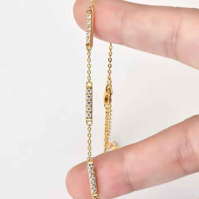 Gold Triple Bar Pavé Station Bracelet