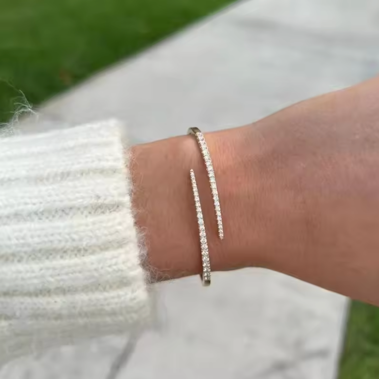 Silver Pavé Open Arc Hoop Earrings