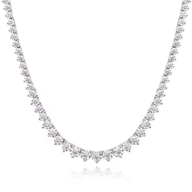 Silver Graduated Heart-Cut Cubic Zirconia Tennis Necklace