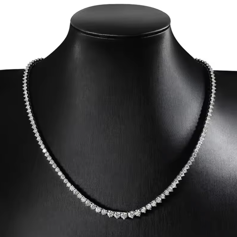 Silver Graduated Heart-Cut Cubic Zirconia Tennis Necklace