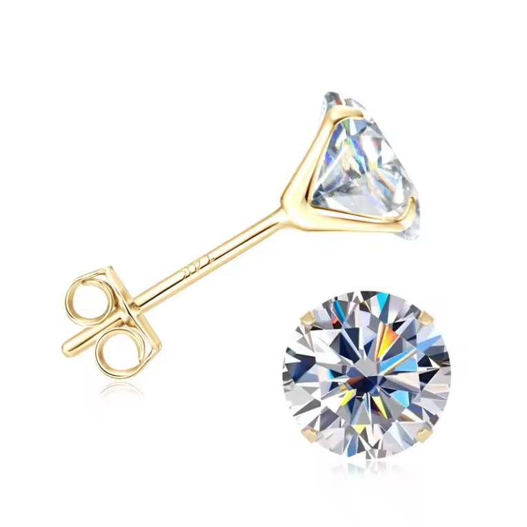 Gold Solitaire Round Brilliant-Cut Stud Earrings