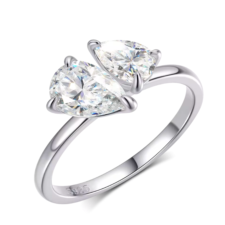Silver Pear-Cut Toi et Moi Ring