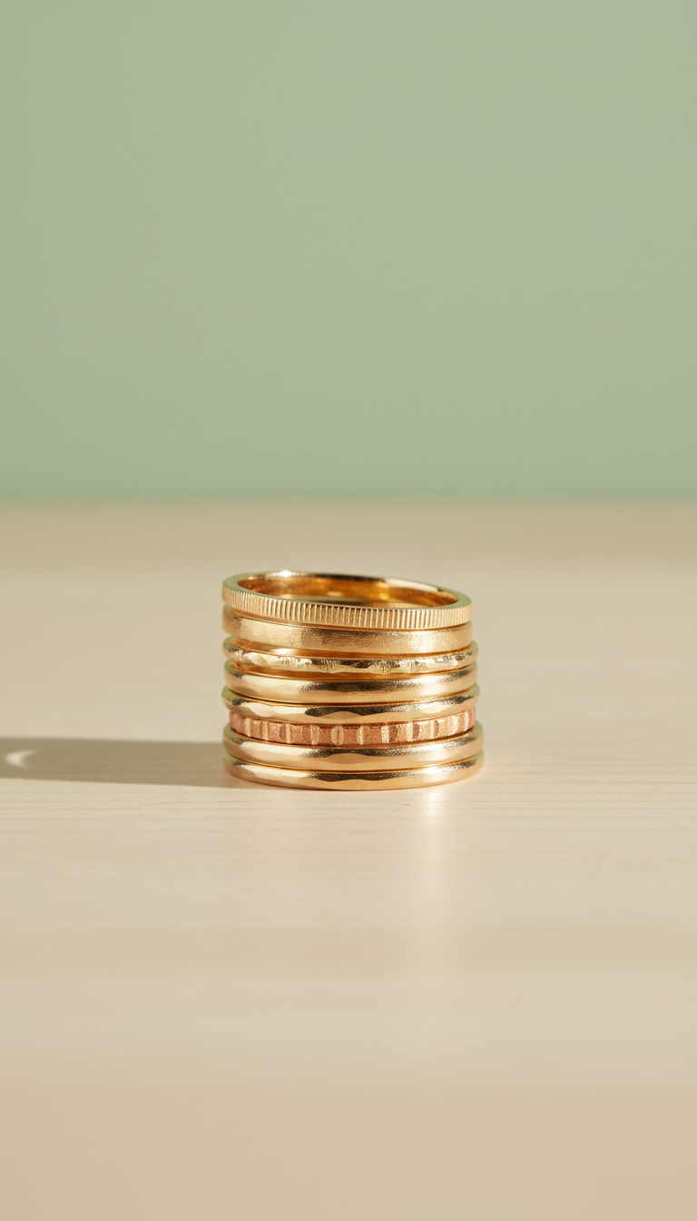 Stacked gold-plated rings set